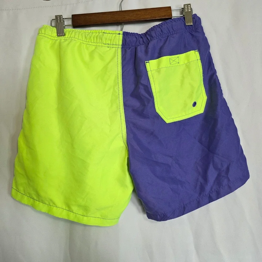 Surf Society Neon Colorblock Swim Trunks Purple Green Y2K Board Shorts Mens M - Picture 6 of 8
